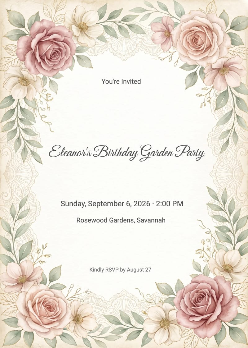 Vintage Rose Lace Birthday Invitation For Her invitation