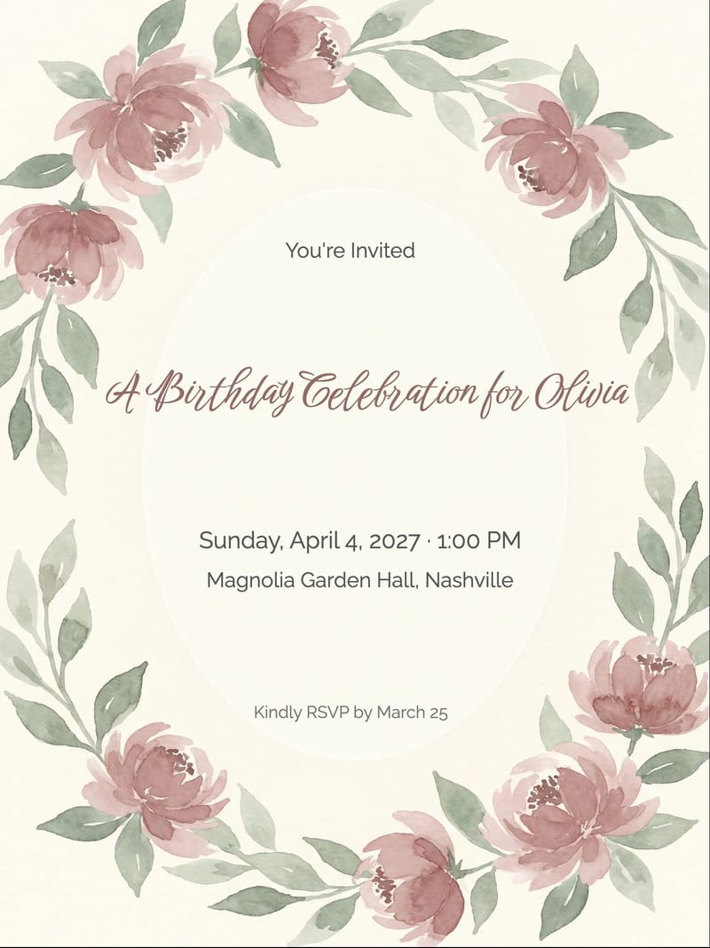 Floral Watercolor Birthday Invitation invitation