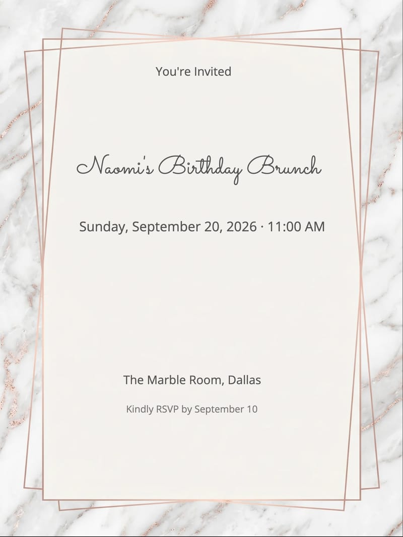 Rose Gold Marble Birthday Invitation For Her invitation