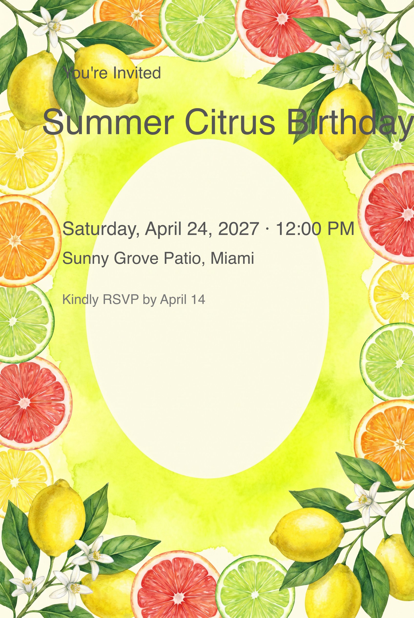 Citrus Garden Birthday Invitation 
