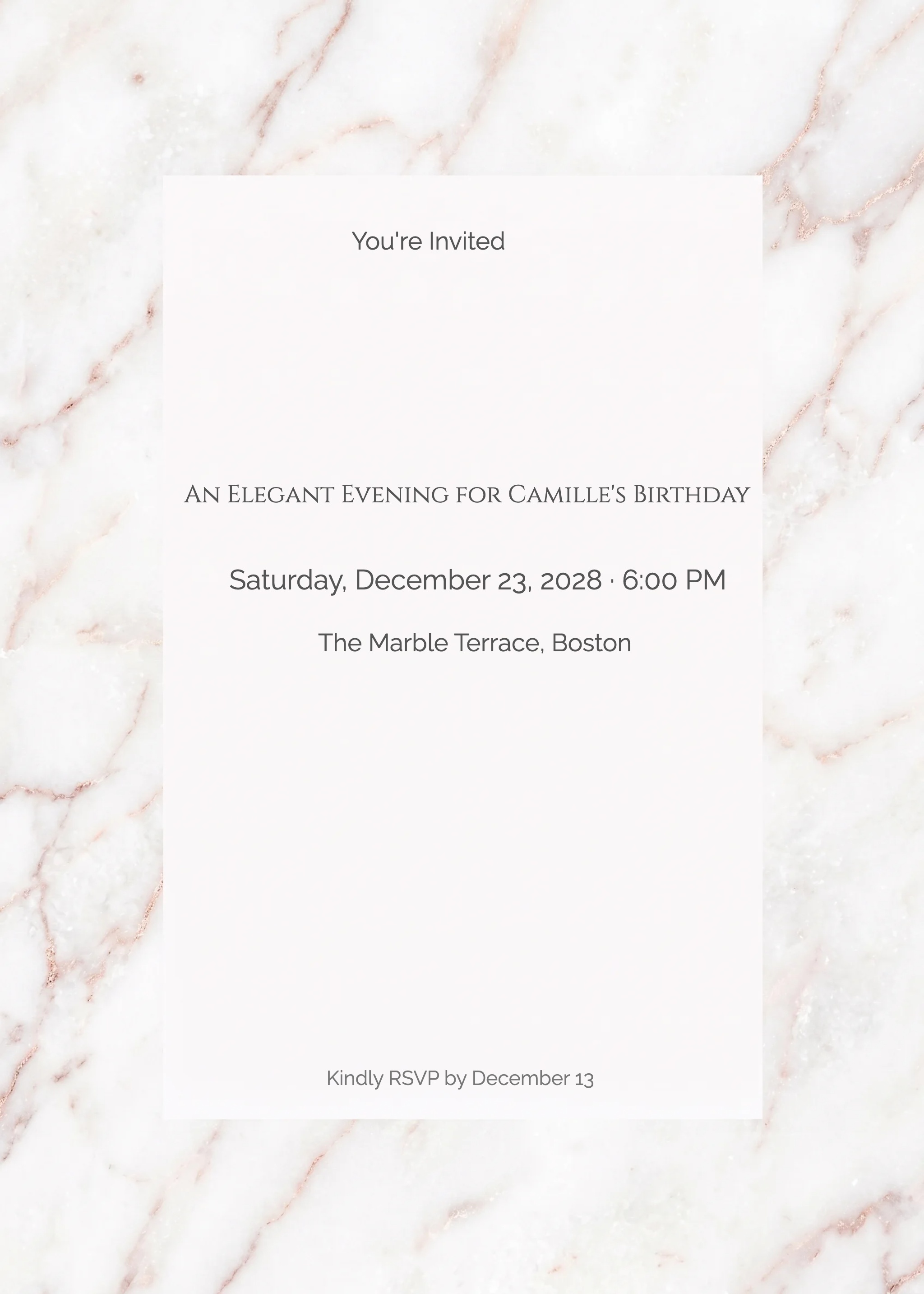 Marble Veining Her Birthday Invitation invitation