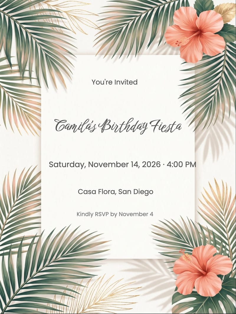 Hibiscus Palm Birthday Invitation For Her invitation