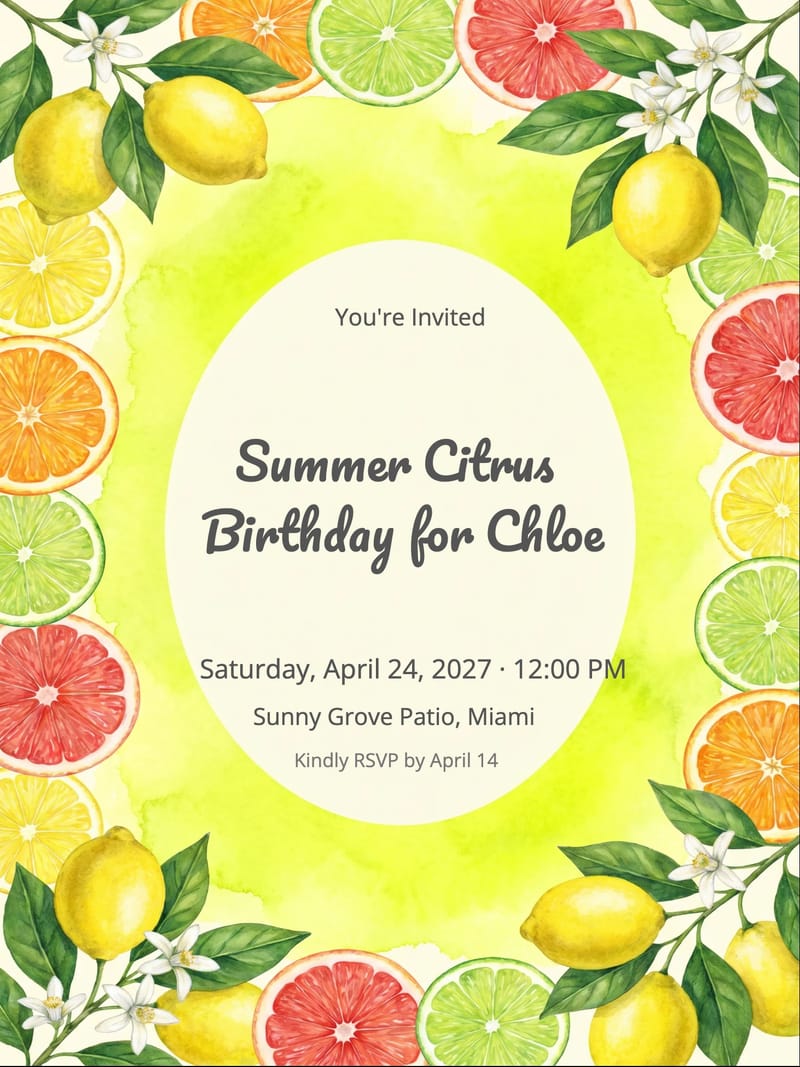 Citrus Garden Birthday Invitation invitation