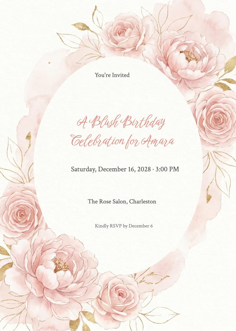 Blush Watercolor Her Birthday Invitation invitation