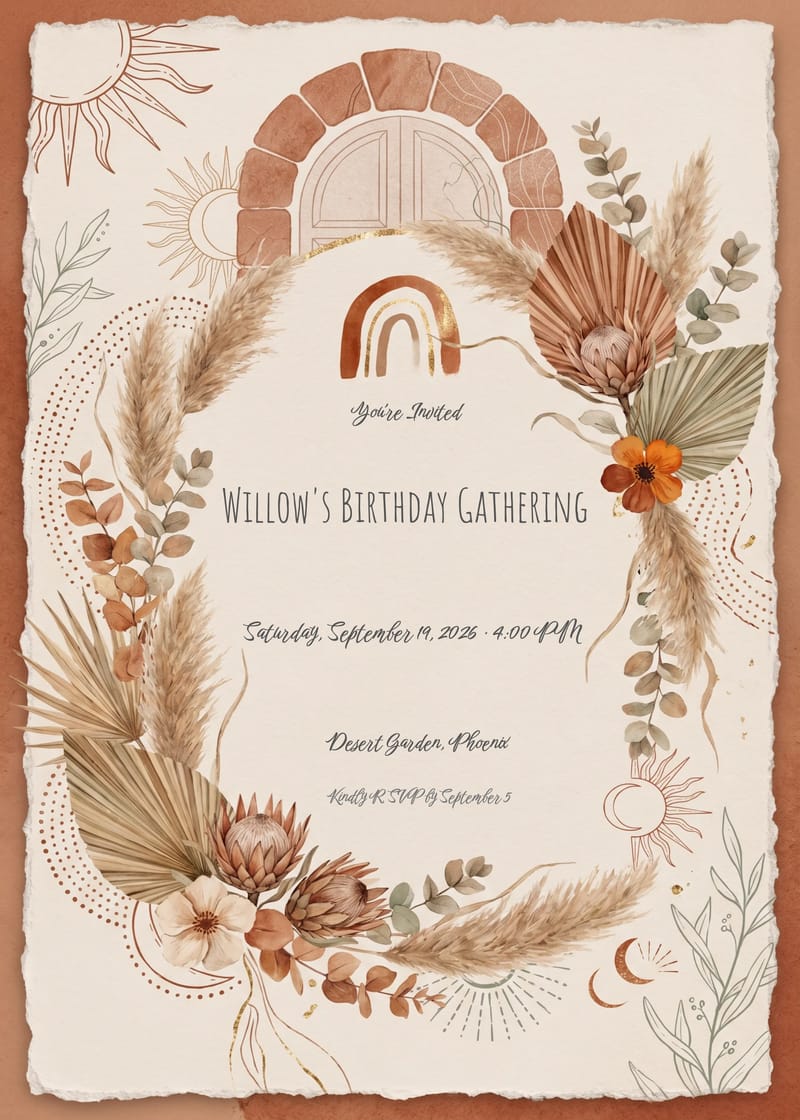 Boho Terracotta Birthday Invitation For Her invitation