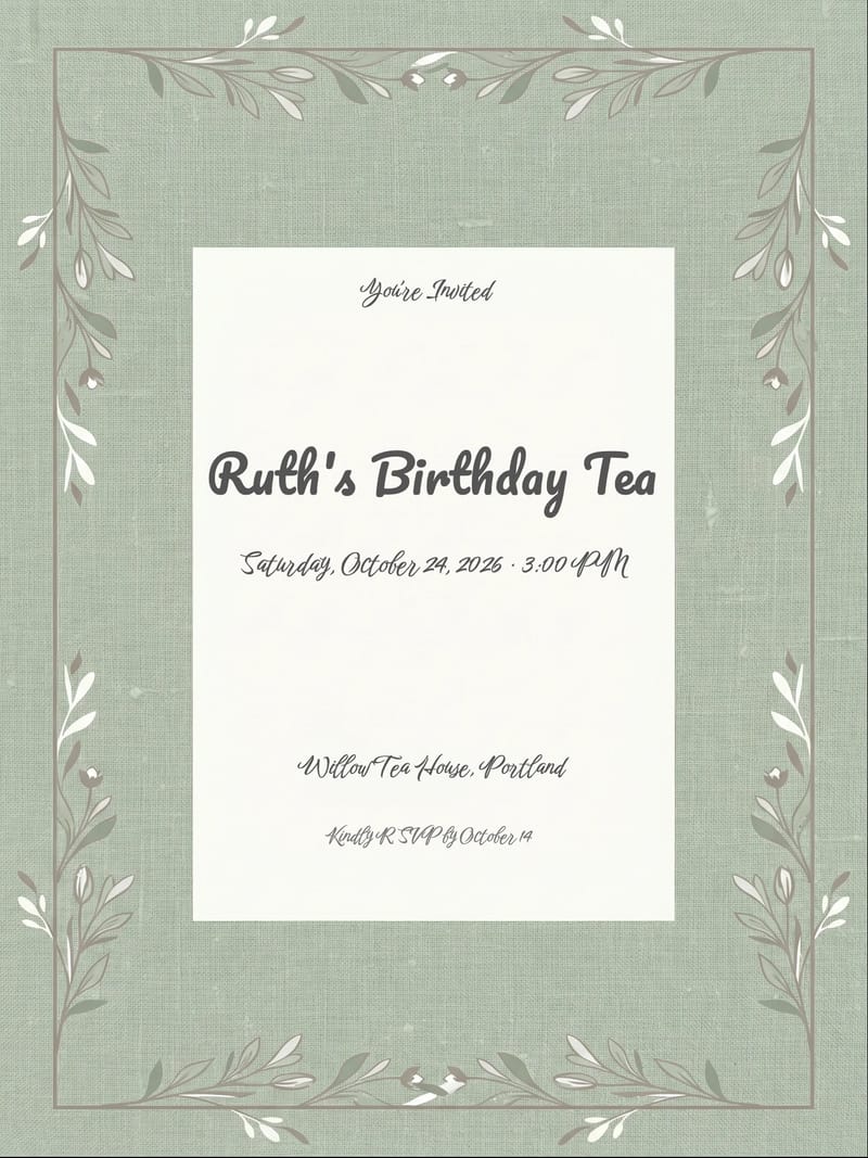 Sage Linen Botanical Birthday Invitation For Her invitation