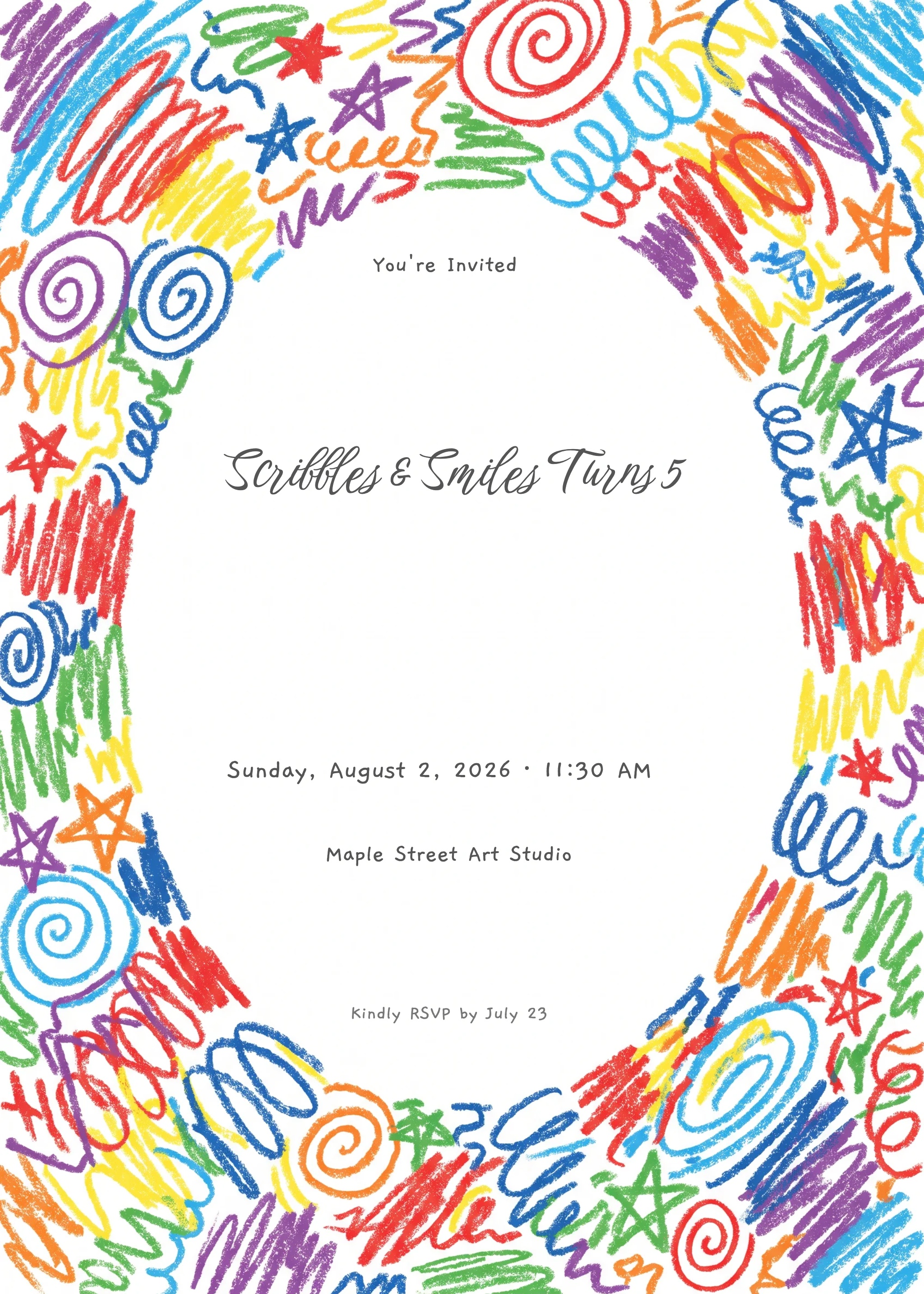 Crayon Doodle Kids Birthday Invitation