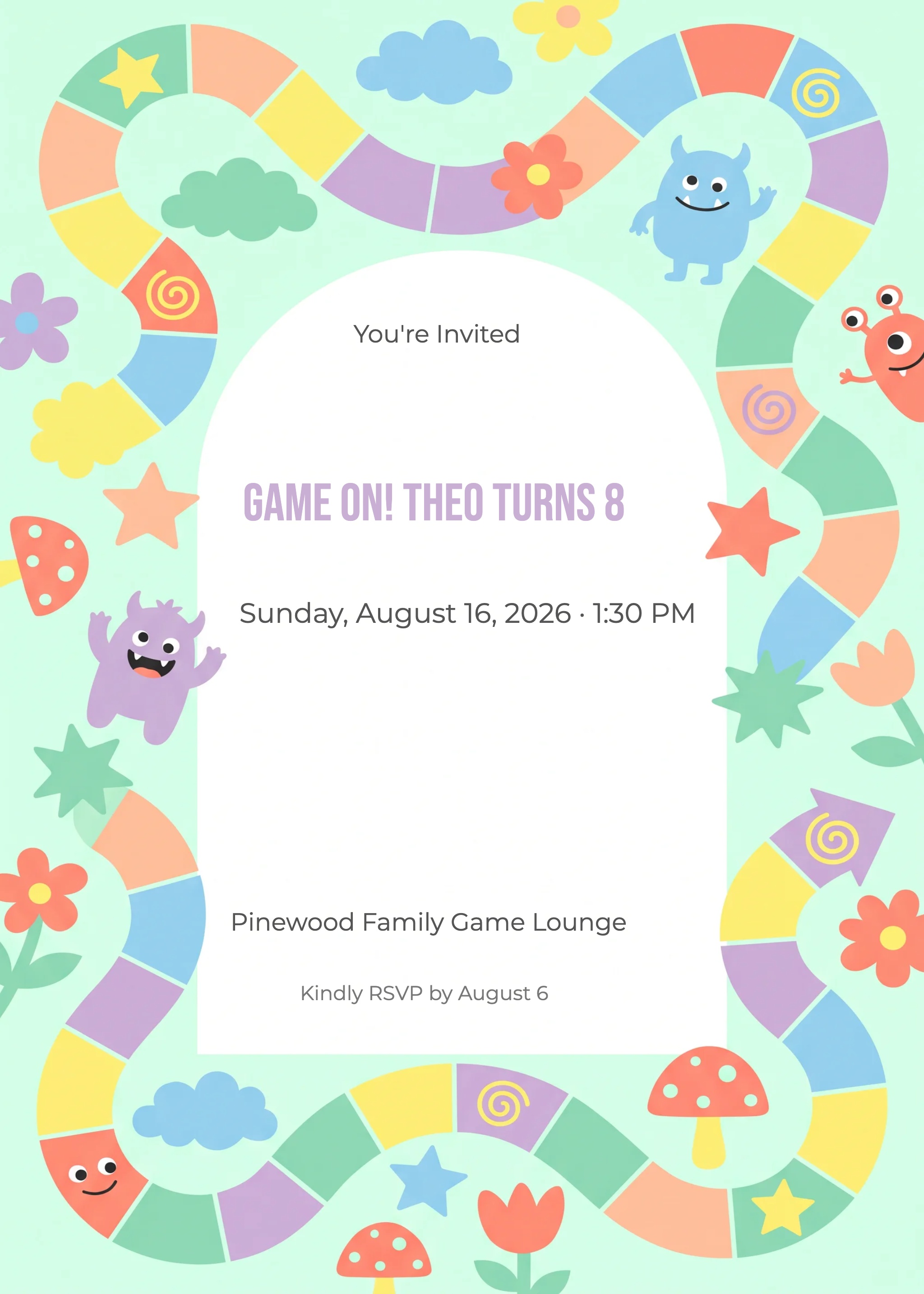 Board Game Path Kids Birthday Invitation 