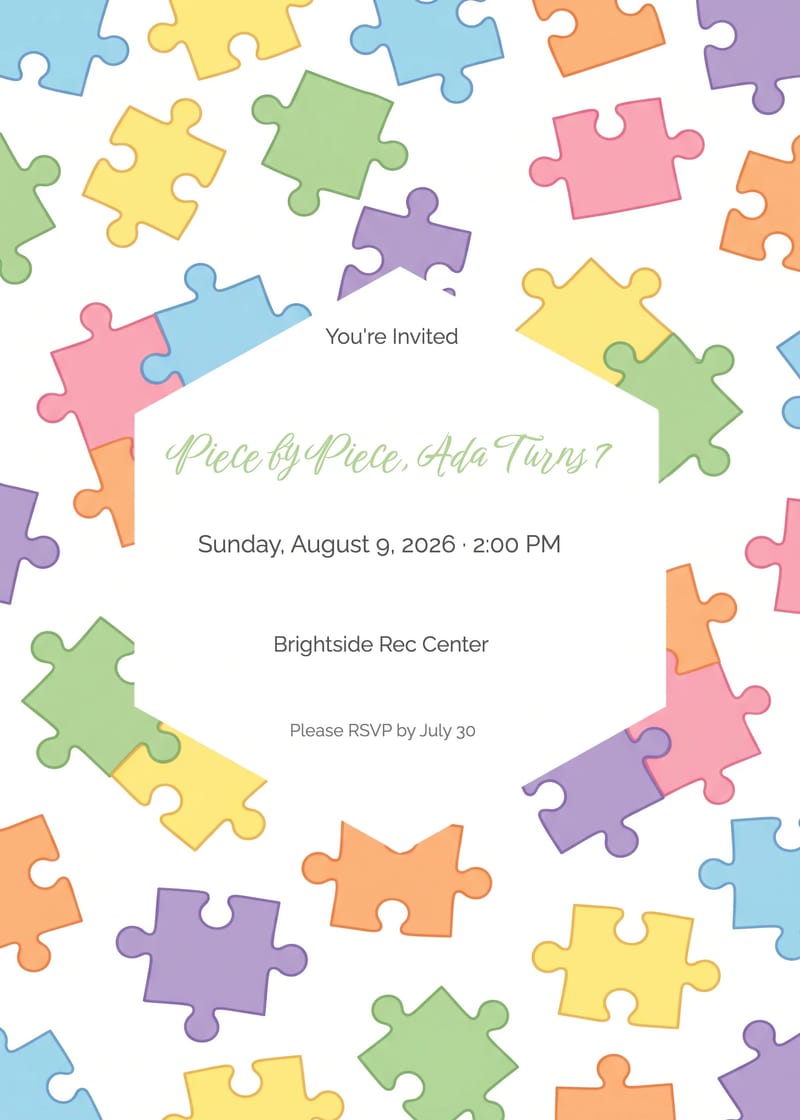 Jigsaw Puzzle Kids Birthday Invitation invitation