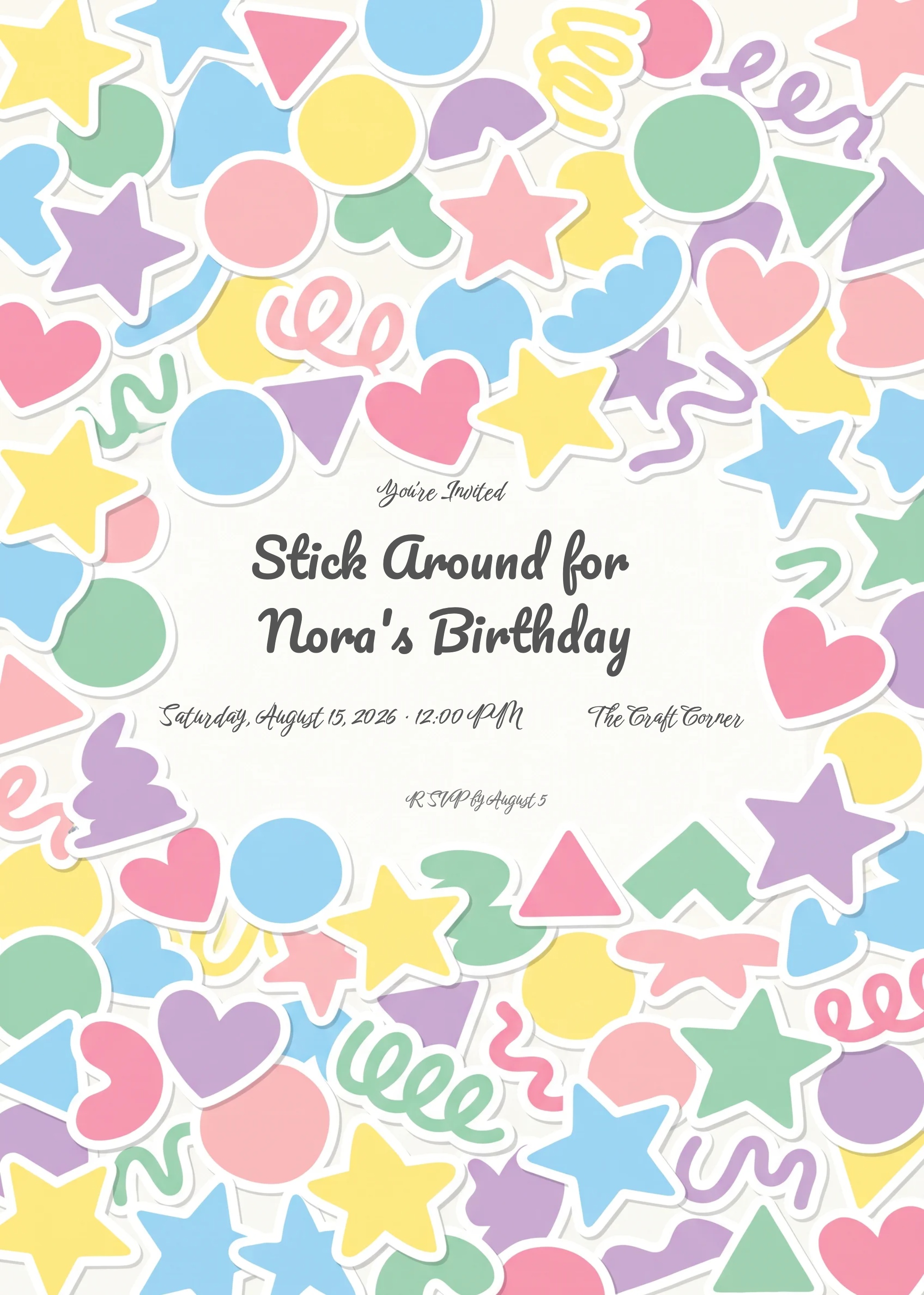 Sticker Sheet Kids Birthday Invitation invitation