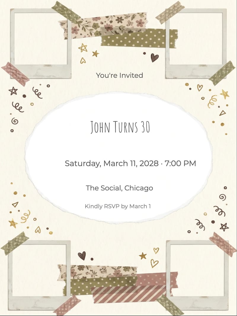 Scrapbook Polaroid Birthday Invitation invitation