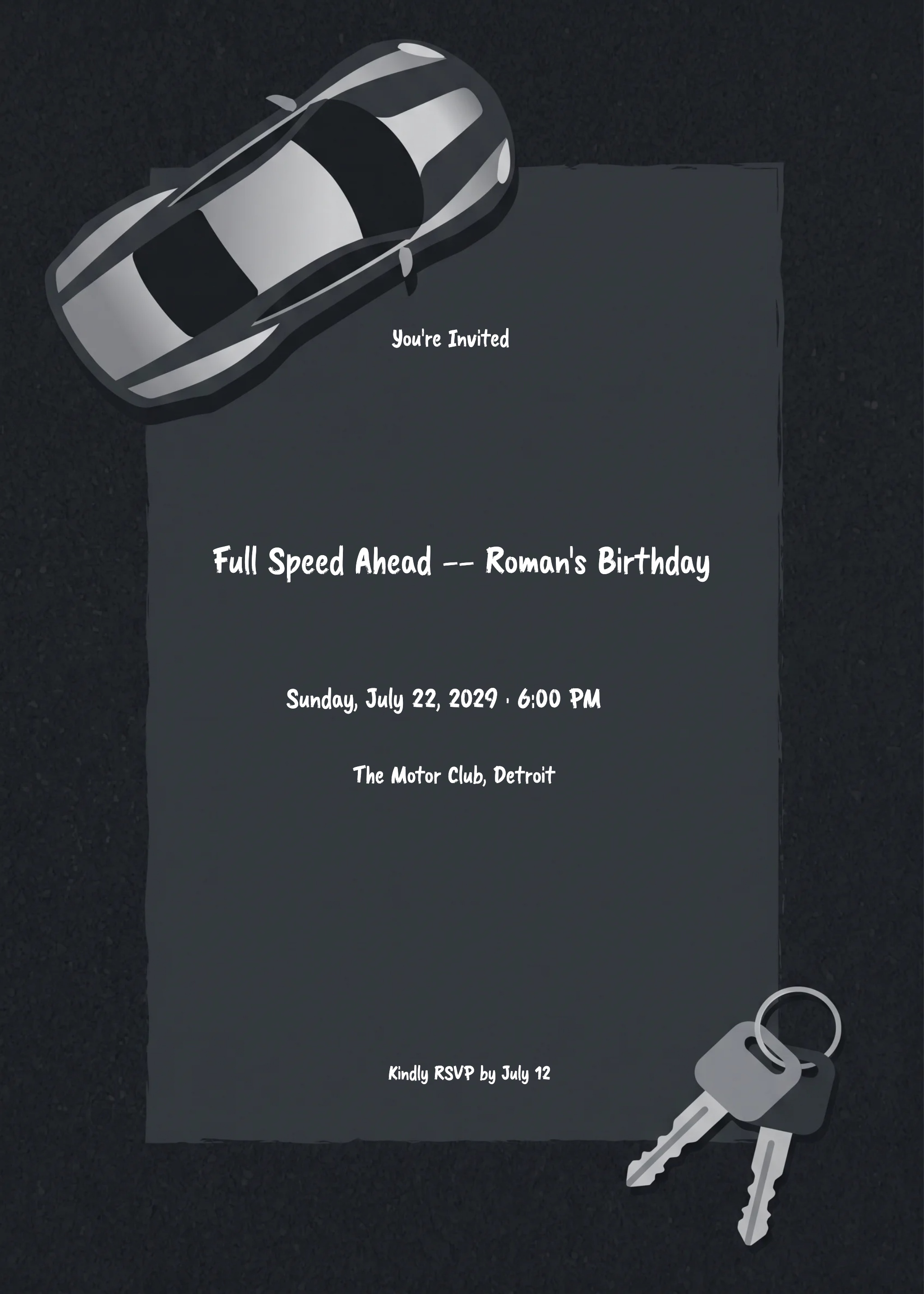 Sports Car Keys Men's Birthday Invitation invitation