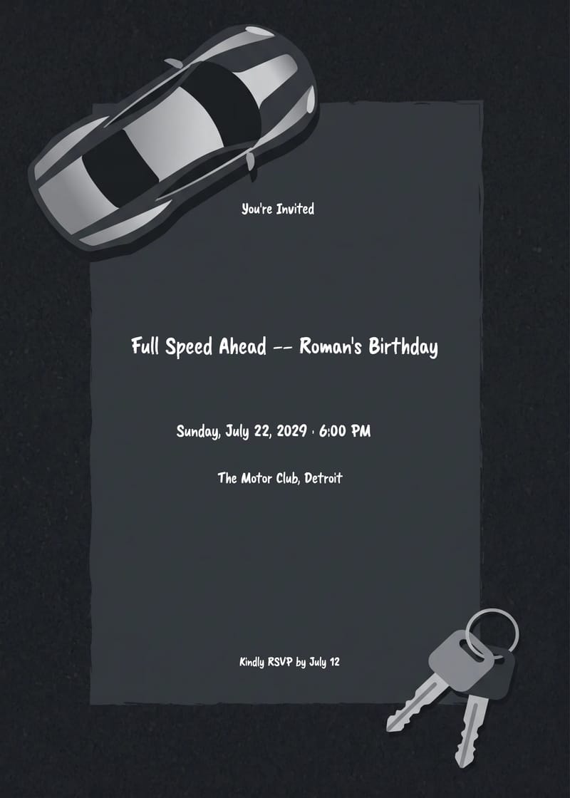 Sports Car Keys Men's Birthday Invitation invitation