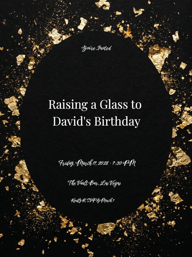 Gold Flake Black Birthday Invitation invitation