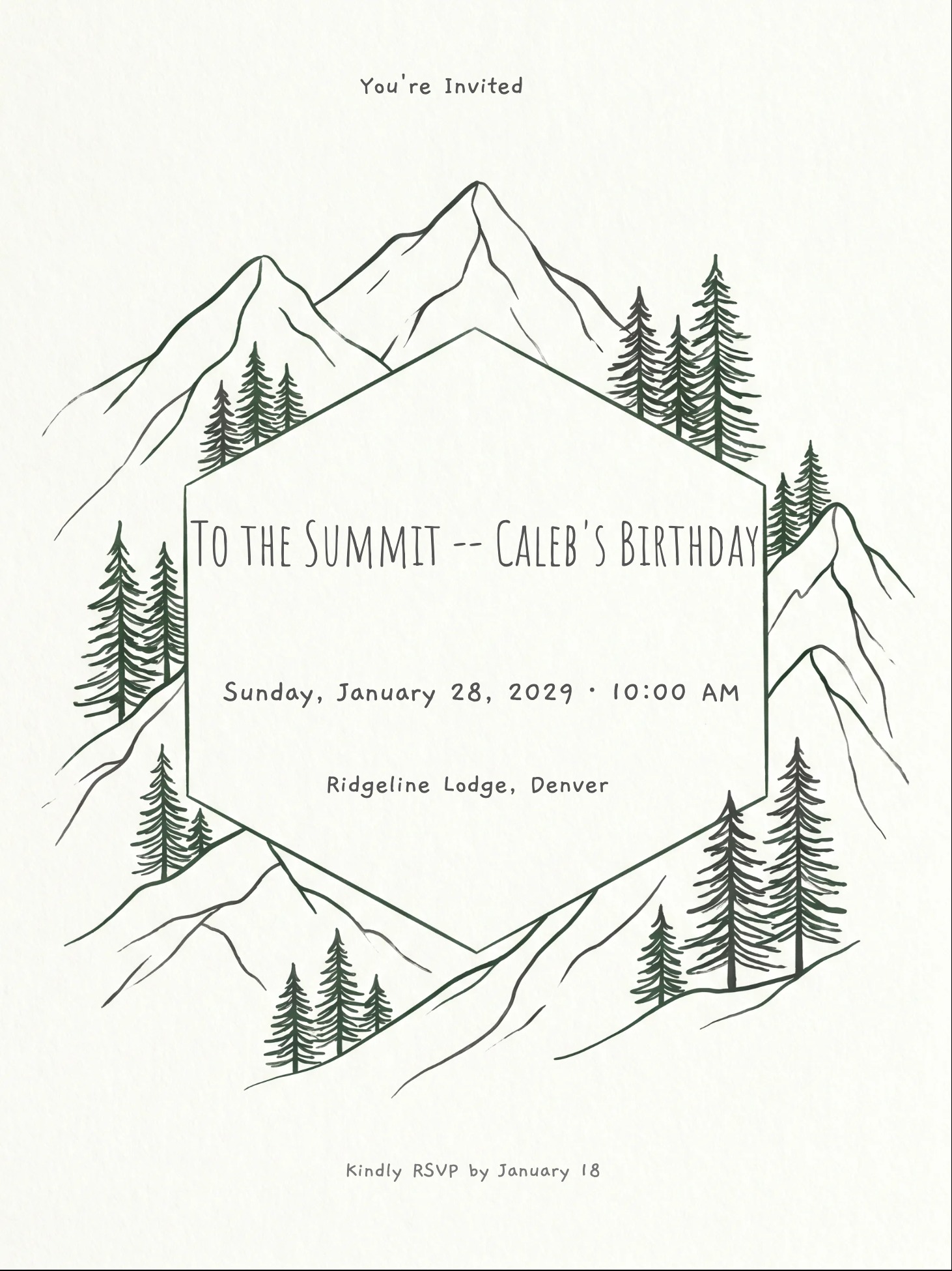Mountain Outdoor Men's Birthday Invitation invitation