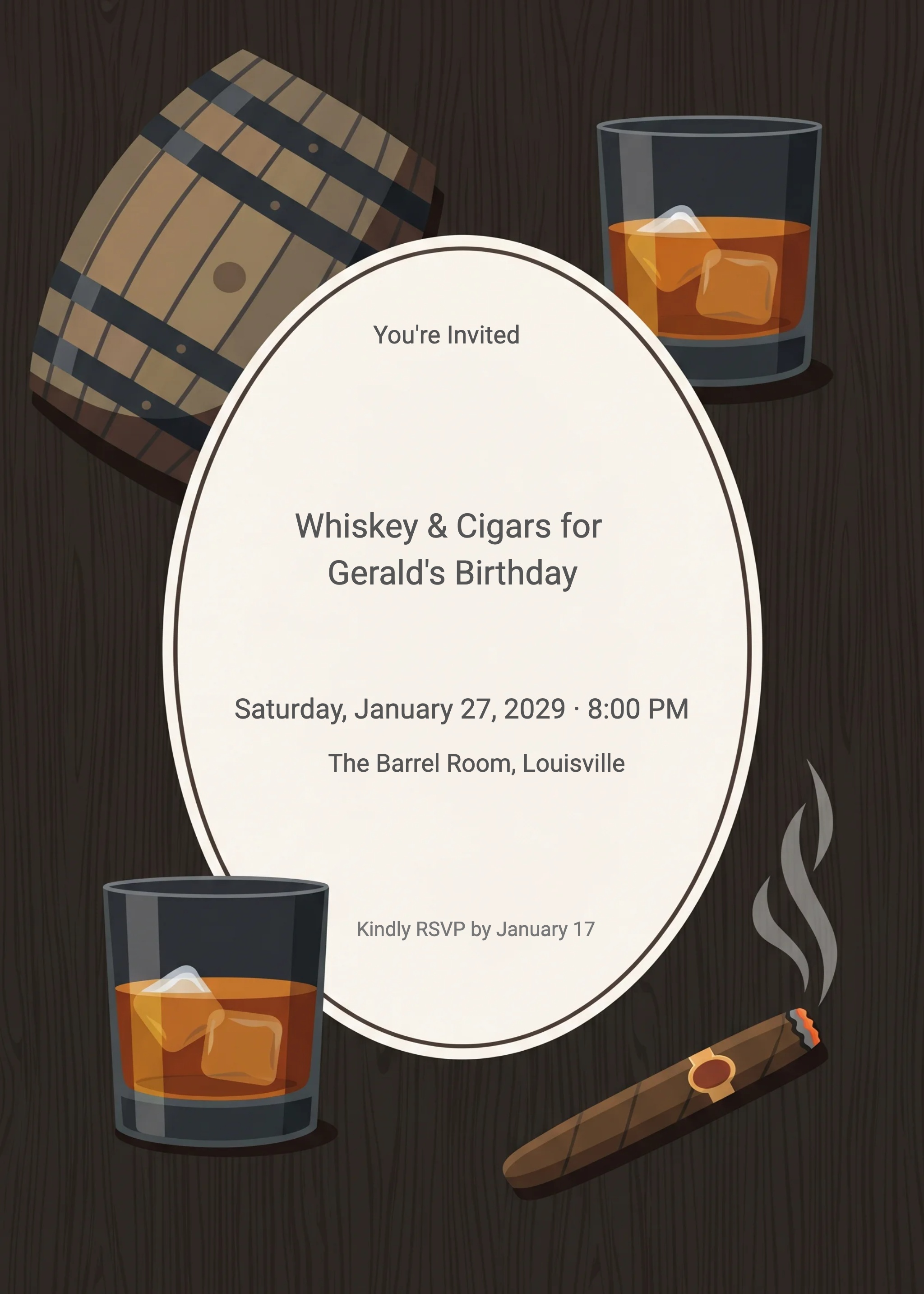 Whiskey Barrel Men's Birthday Invitation invitation