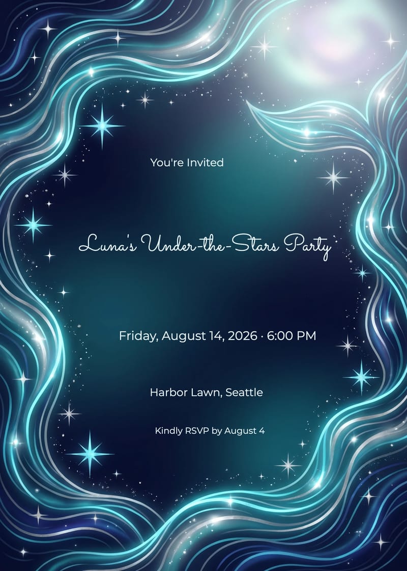 Moonlit Ocean Mermaid Birthday Invitation invitation