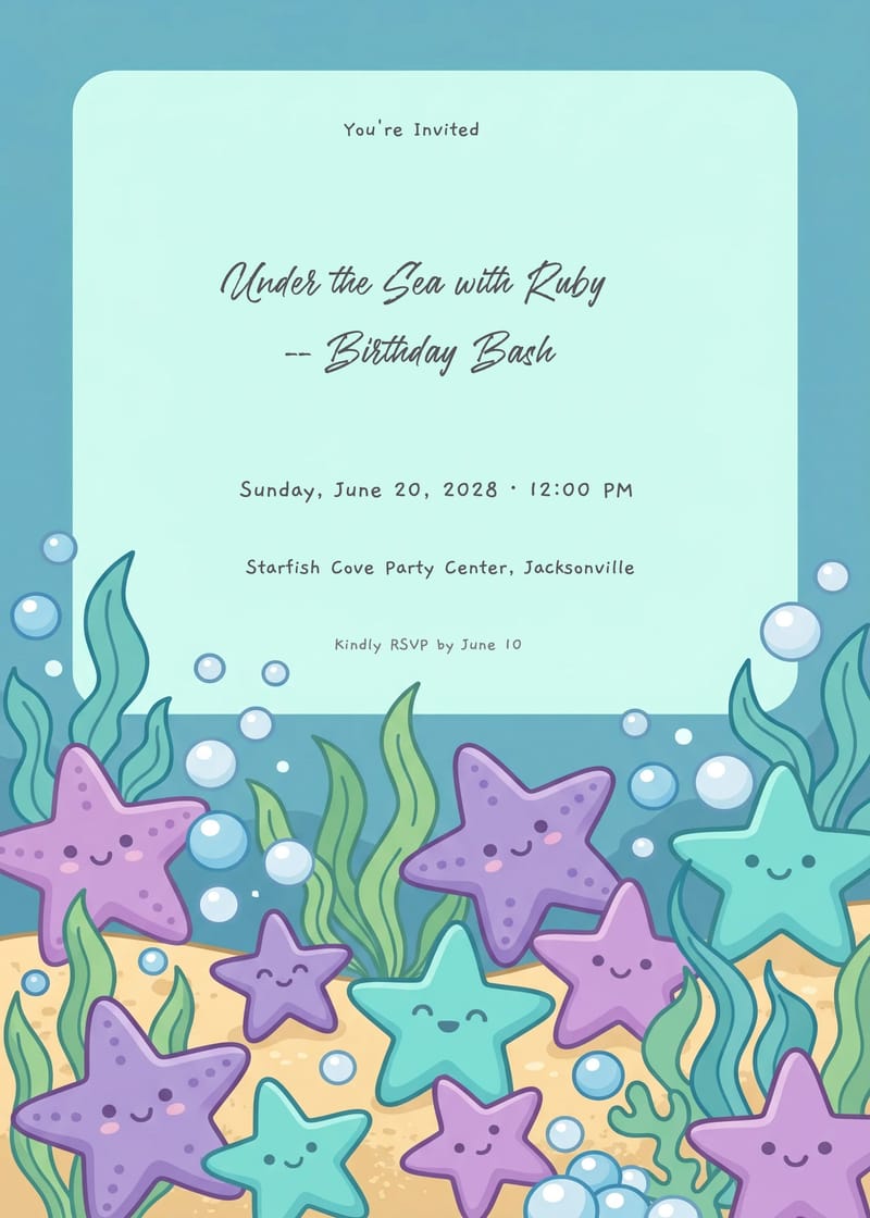 Starfish Garden Mermaid Birthday Invitation invitation