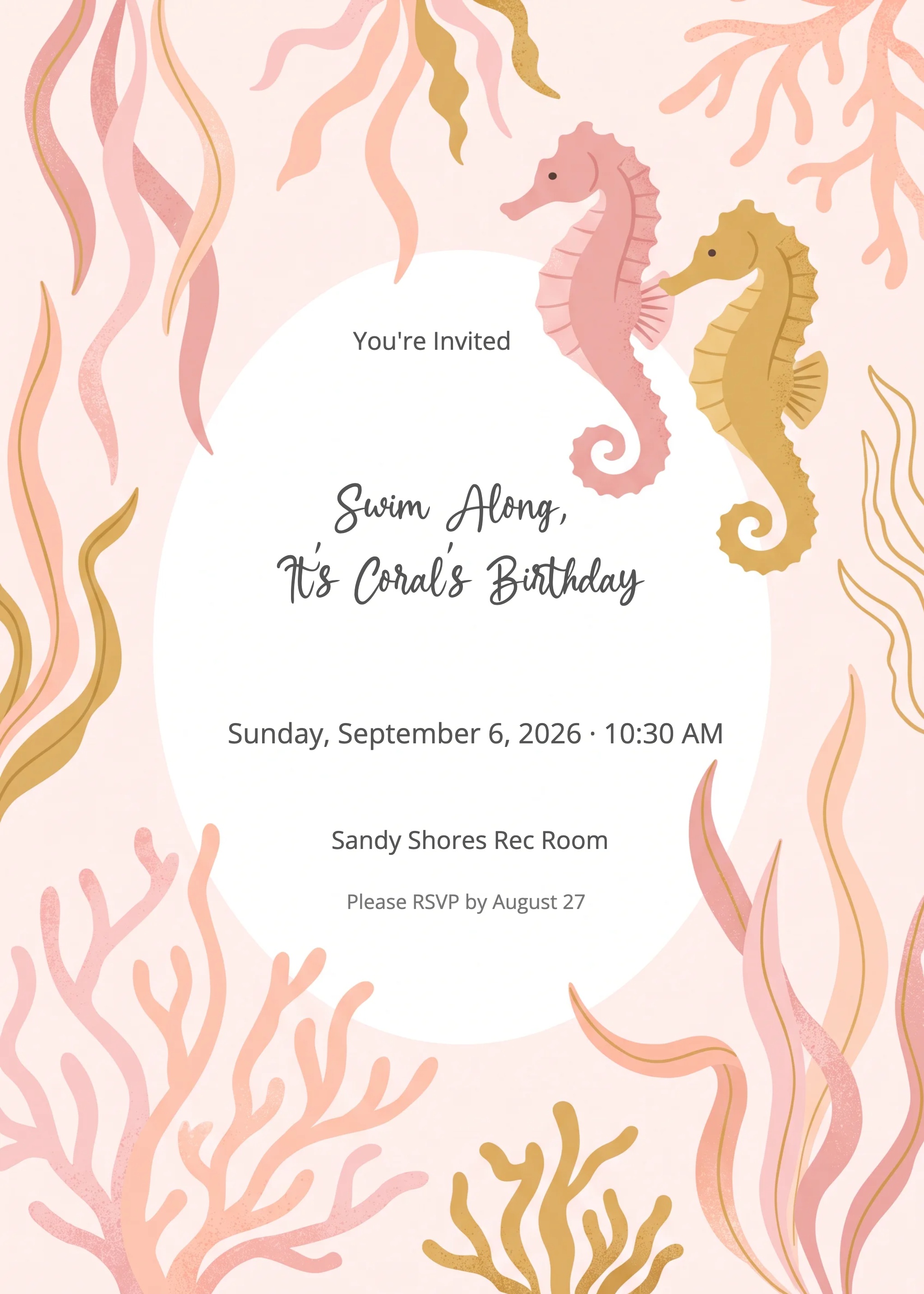 Seahorse Pair Mermaid Birthday Invitation