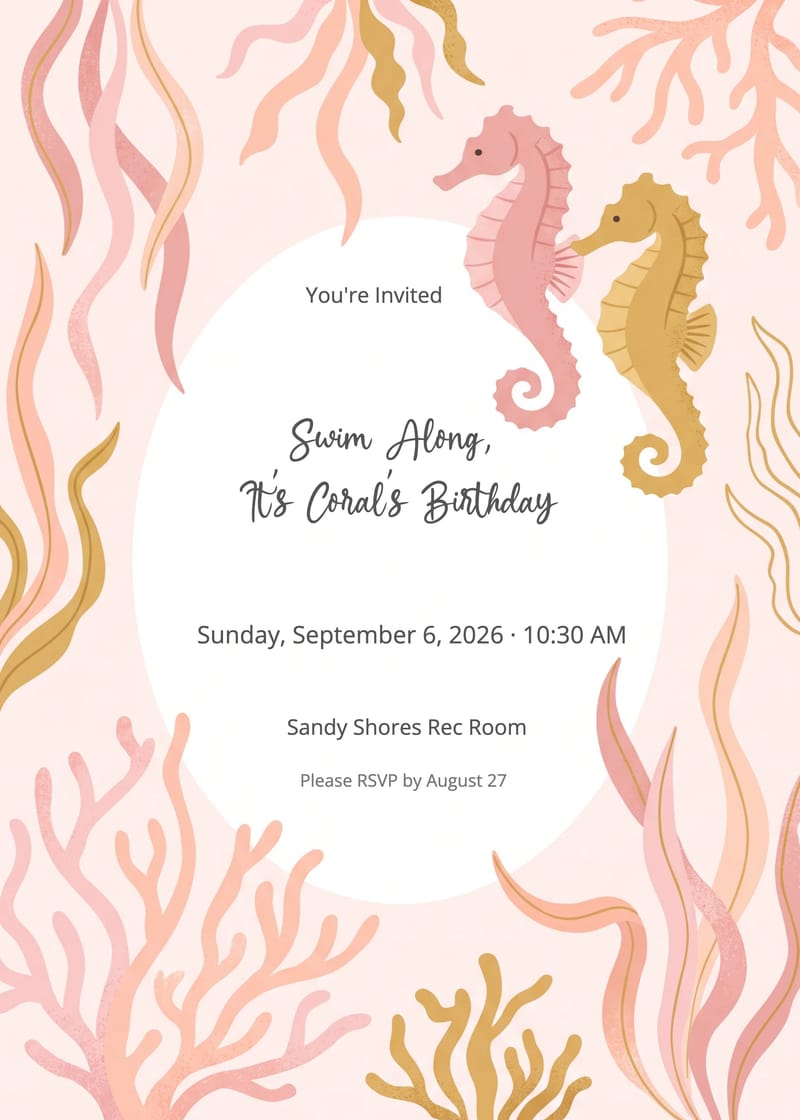 Seahorse Pair Mermaid Birthday Invitation invitation