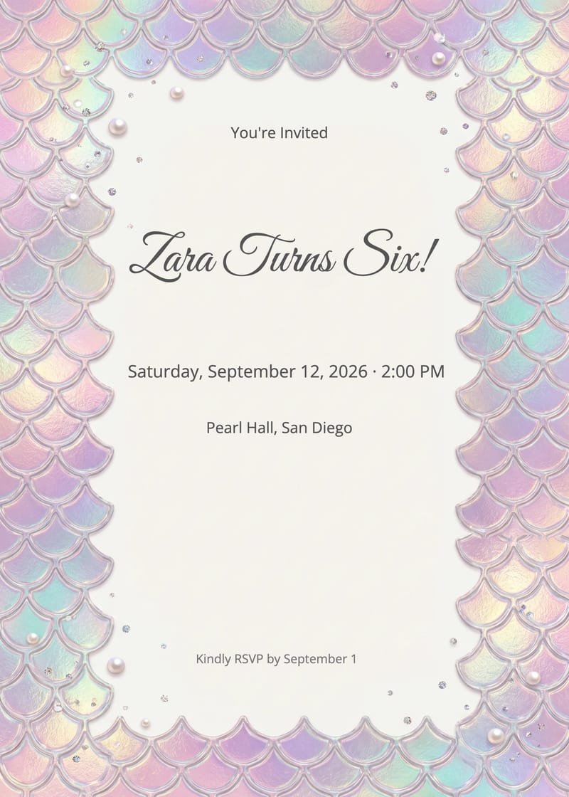 Rainbow Iridescent Mermaid Birthday Invitation invitation