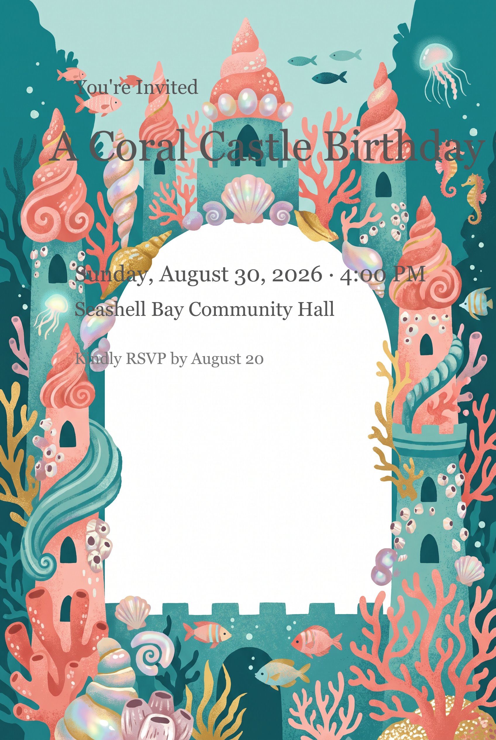 Coral Castle Mermaid Birthday Invitation invitation