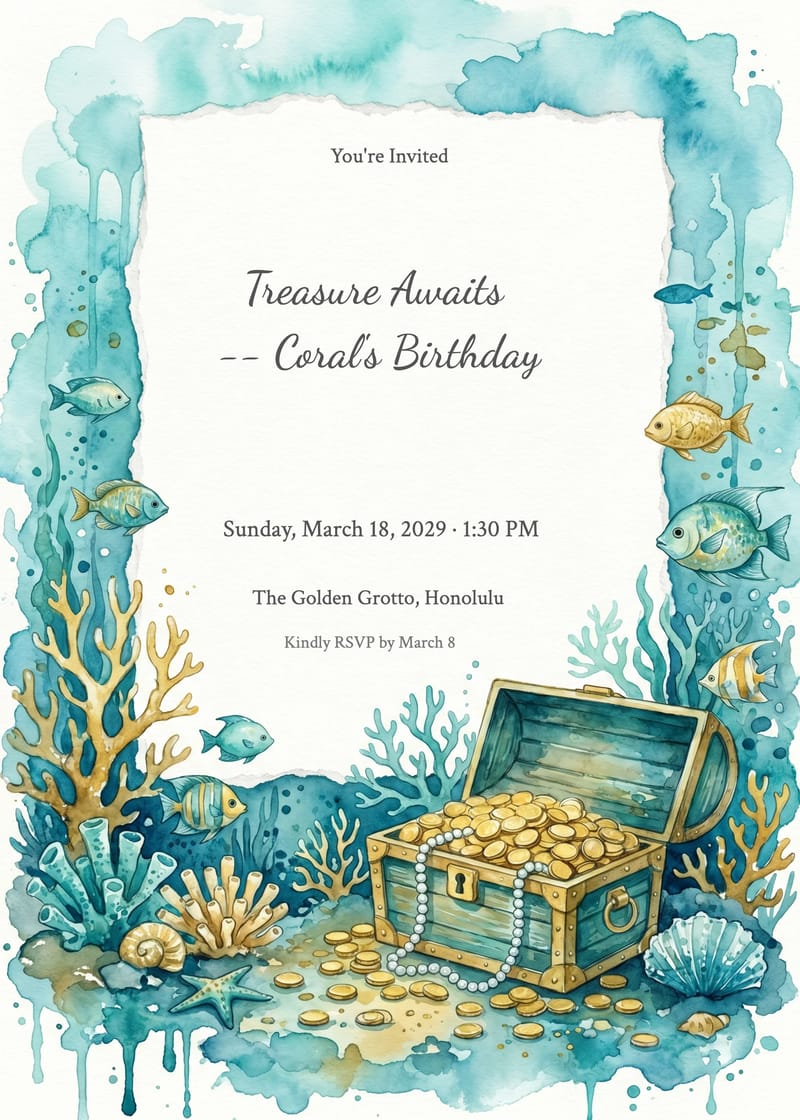 Ocean Treasure Mermaid Birthday Invitation invitation