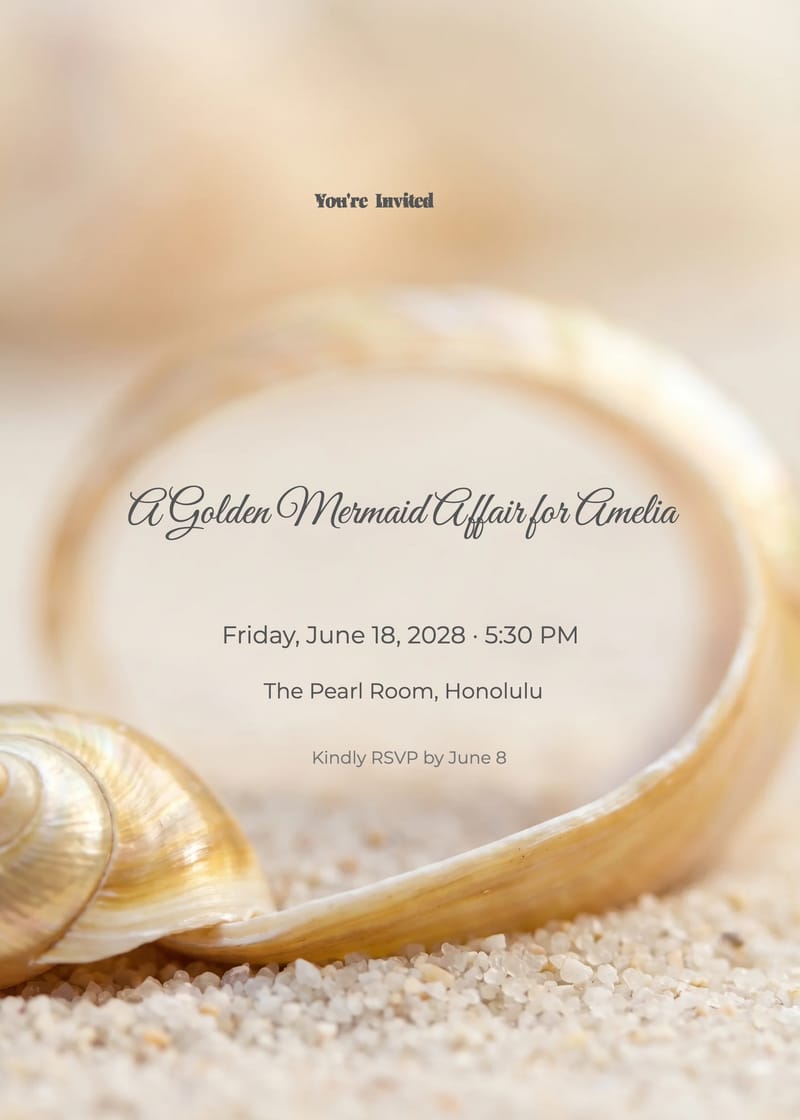 Golden Seashell Photo Mermaid Birthday Invitation invitation