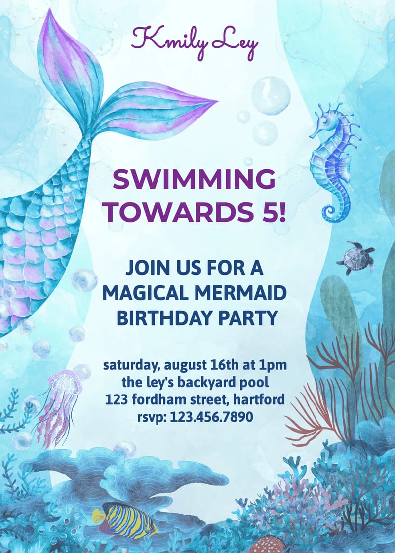 bluish mermaid birthday invitation Card mermaid birthday invitation invitation card design for events