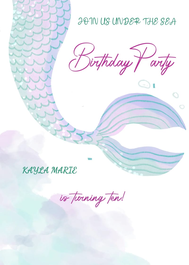 Modern mermaid birthday invitation invite â peaceful mermaid birthday invitation Card e-card design