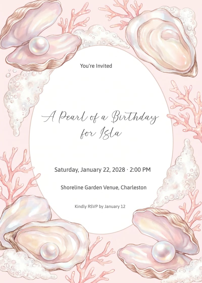 Pearl & Oyster Mermaid Birthday Invitation invitation