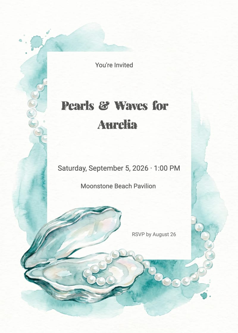 Pearl Treasure Mermaid Birthday Invitation invitation