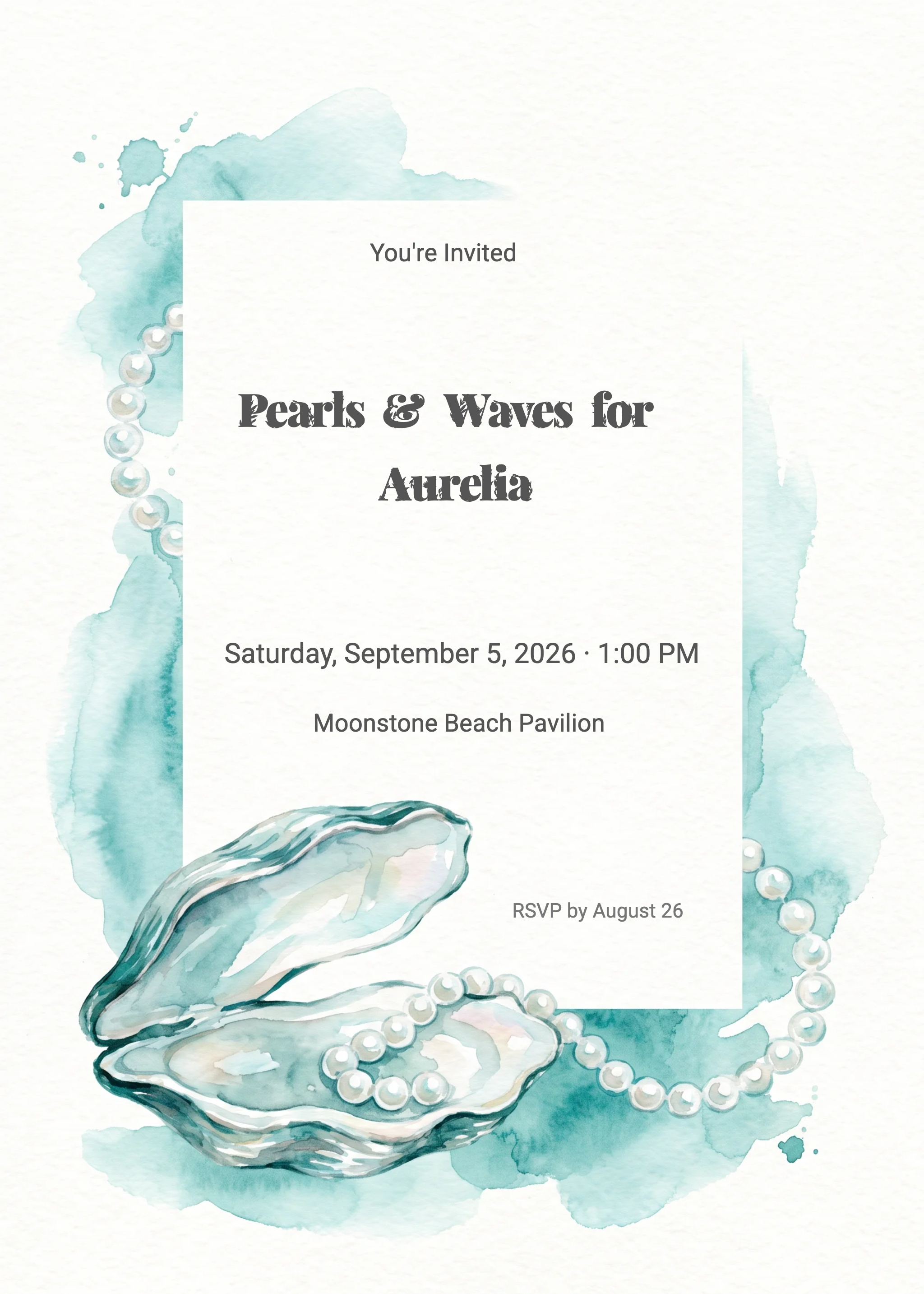 Pearl Treasure Mermaid Birthday Invitation