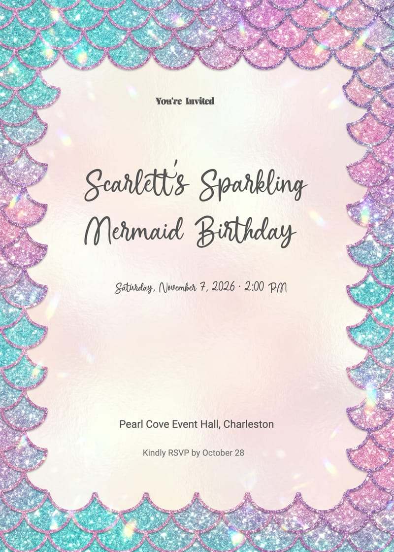 Glitter Scales Mermaid Birthday Invitation invitation