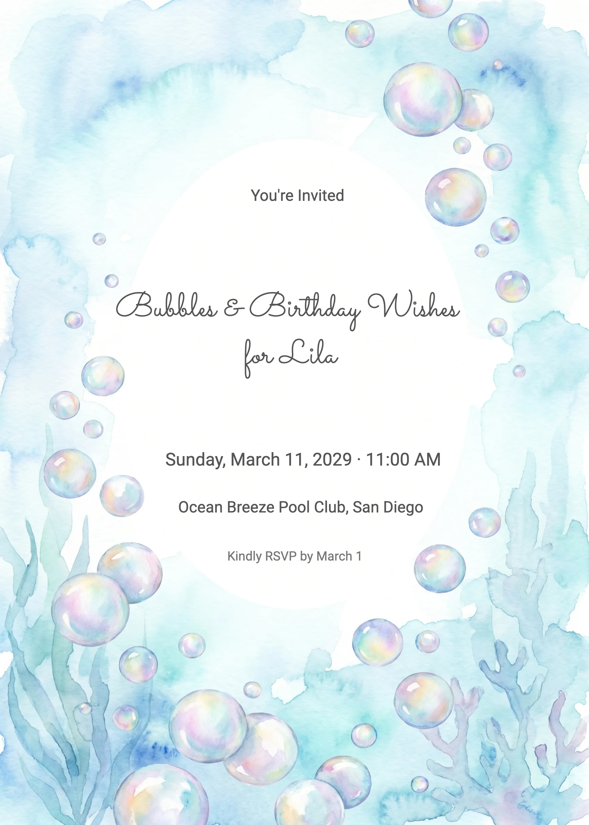 Bubble Trail Mermaid Birthday Invitation invitation