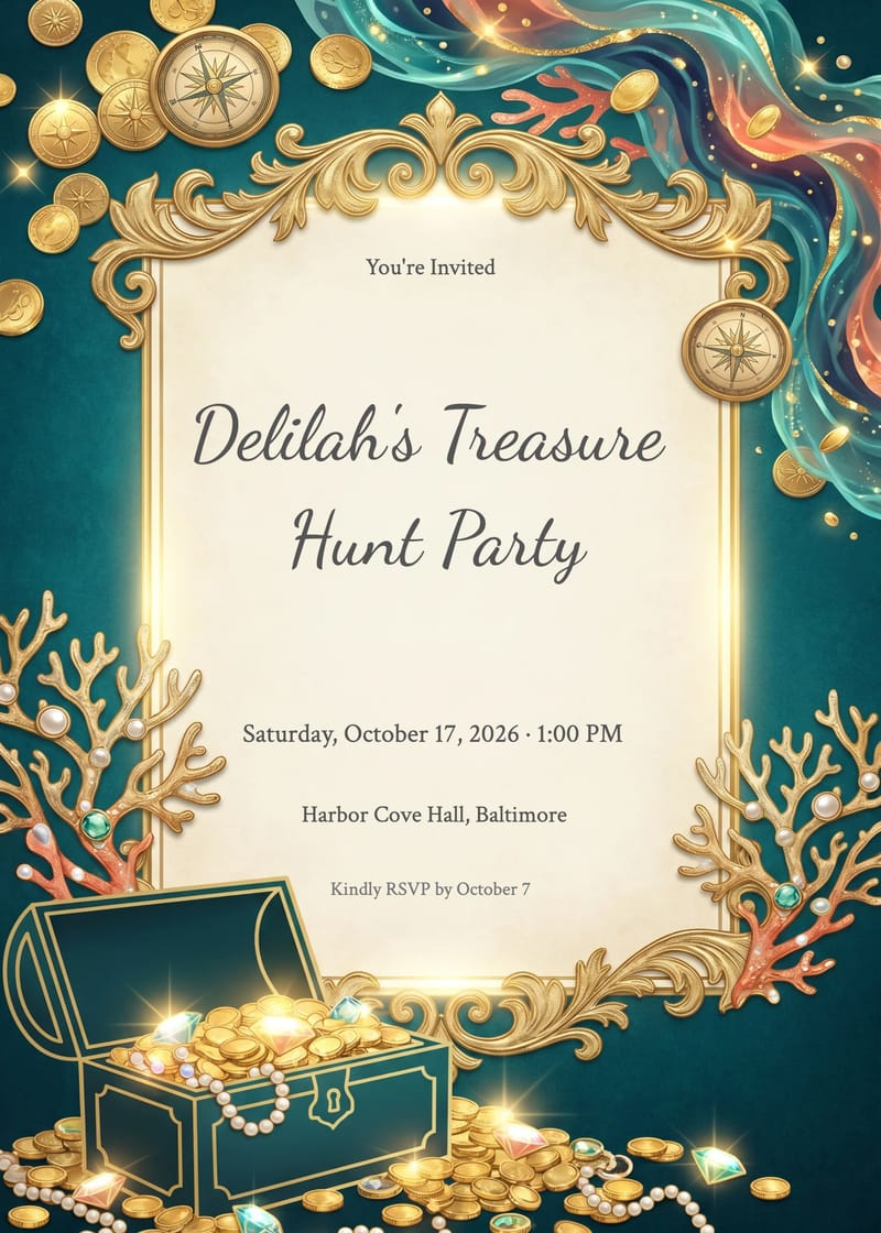 Pirate Treasure Mermaid Birthday Invitation invitation