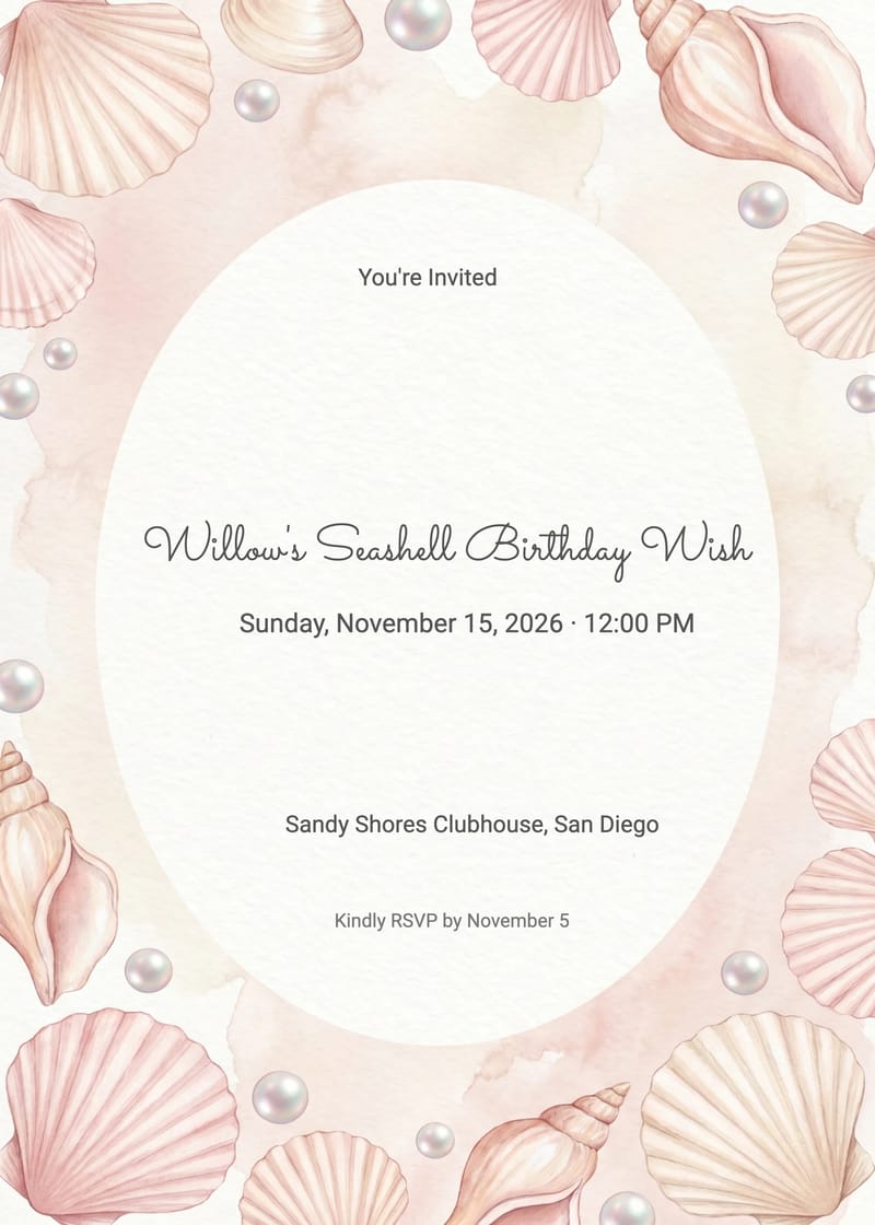 Seashell Pink Mermaid Birthday Invitation invitation