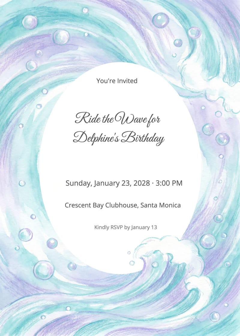 Lavender Watercolor Wave Birthday Invitation invitation