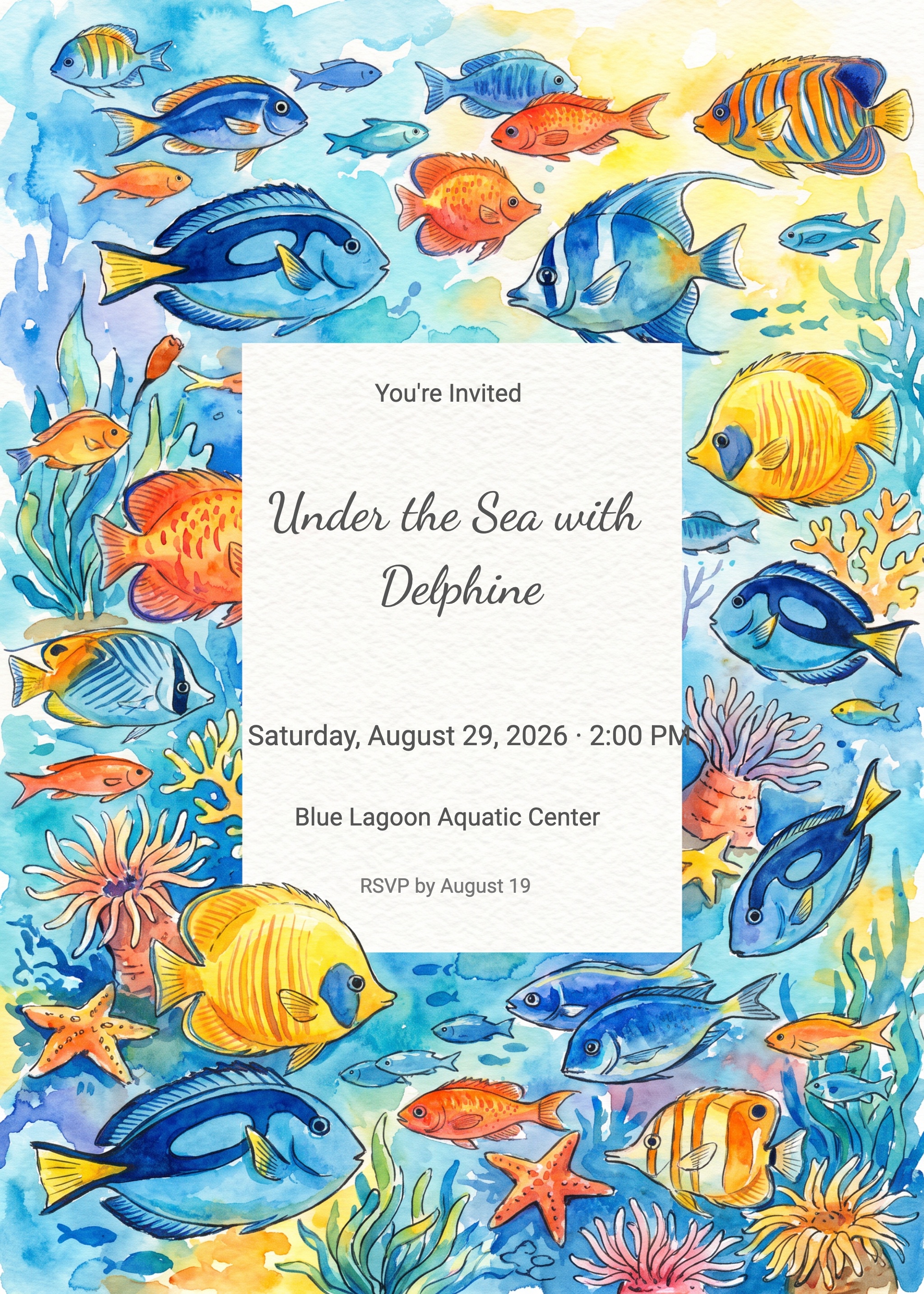 Tropical Fish School Mermaid Birthday Invitation