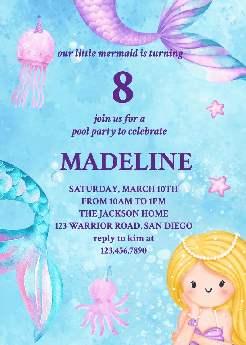 Elegant digital mermaid birthday invitation card â cute mermaid birthday invitation Template template