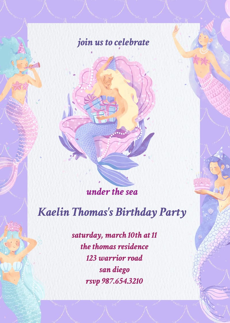 simple mermaid birthday invitation Template mermaid birthday invitation template with stylish layout