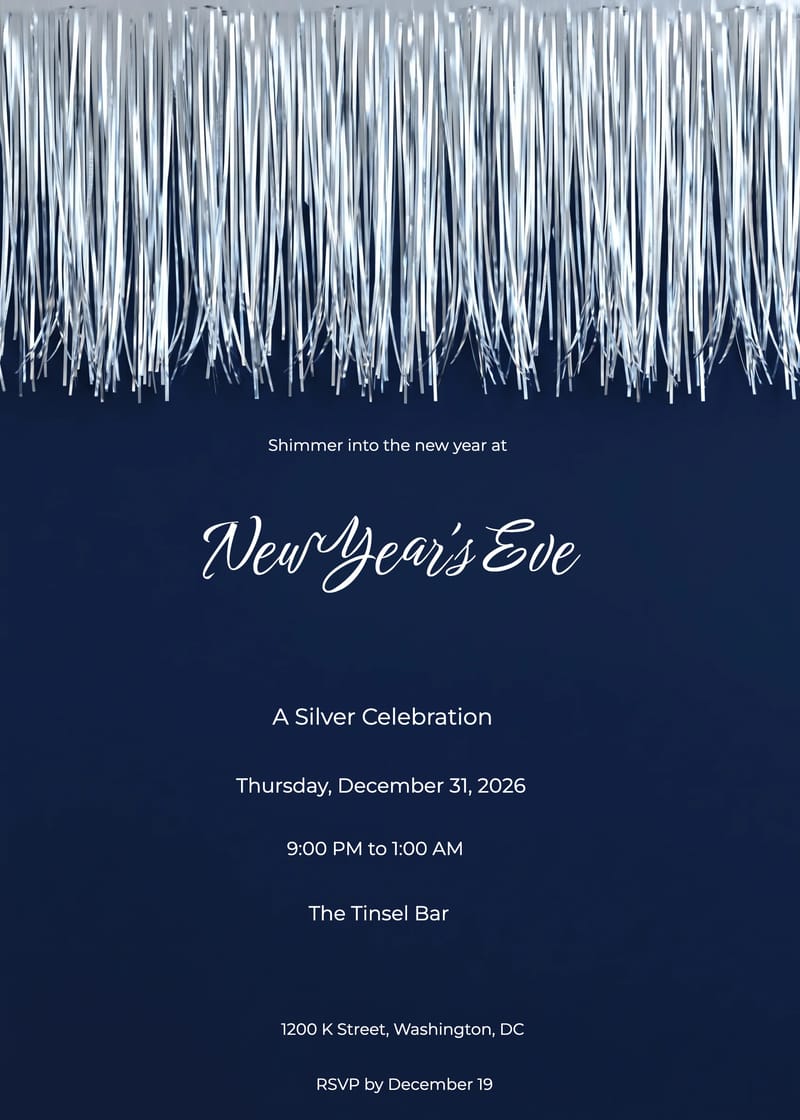 Silver Tinsel After Dark New Year's Eve Invitation invitation