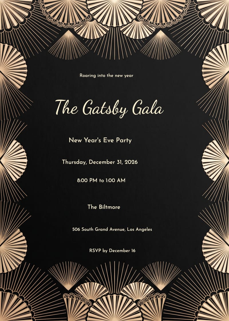 Champagne Deco Fan Bursts New Year's Eve Invitation invitation