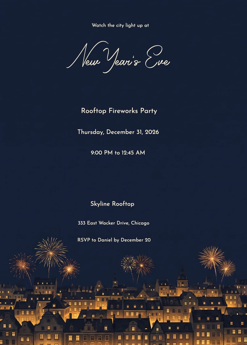 Fireworks Above The City New Year's Eve Invitation invitation