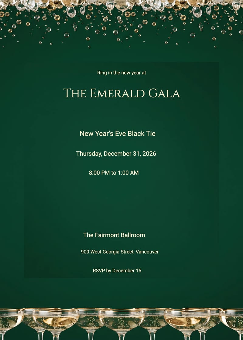 Emerald Champagne Tower Celebration New Year's Eve Invitation invitation