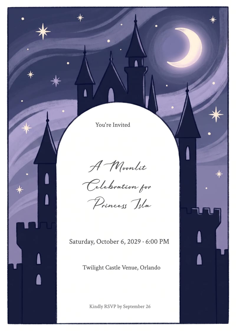 Moonlit Castle Princess Birthday Invitation invitation