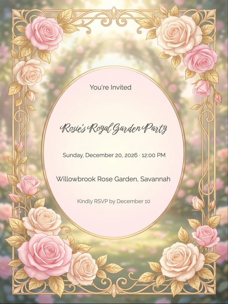Rose Garden Princess Birthday Invitation invitation