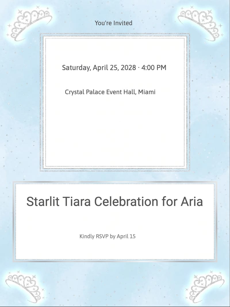Starry Tiara Princess Birthday Invitation invitation