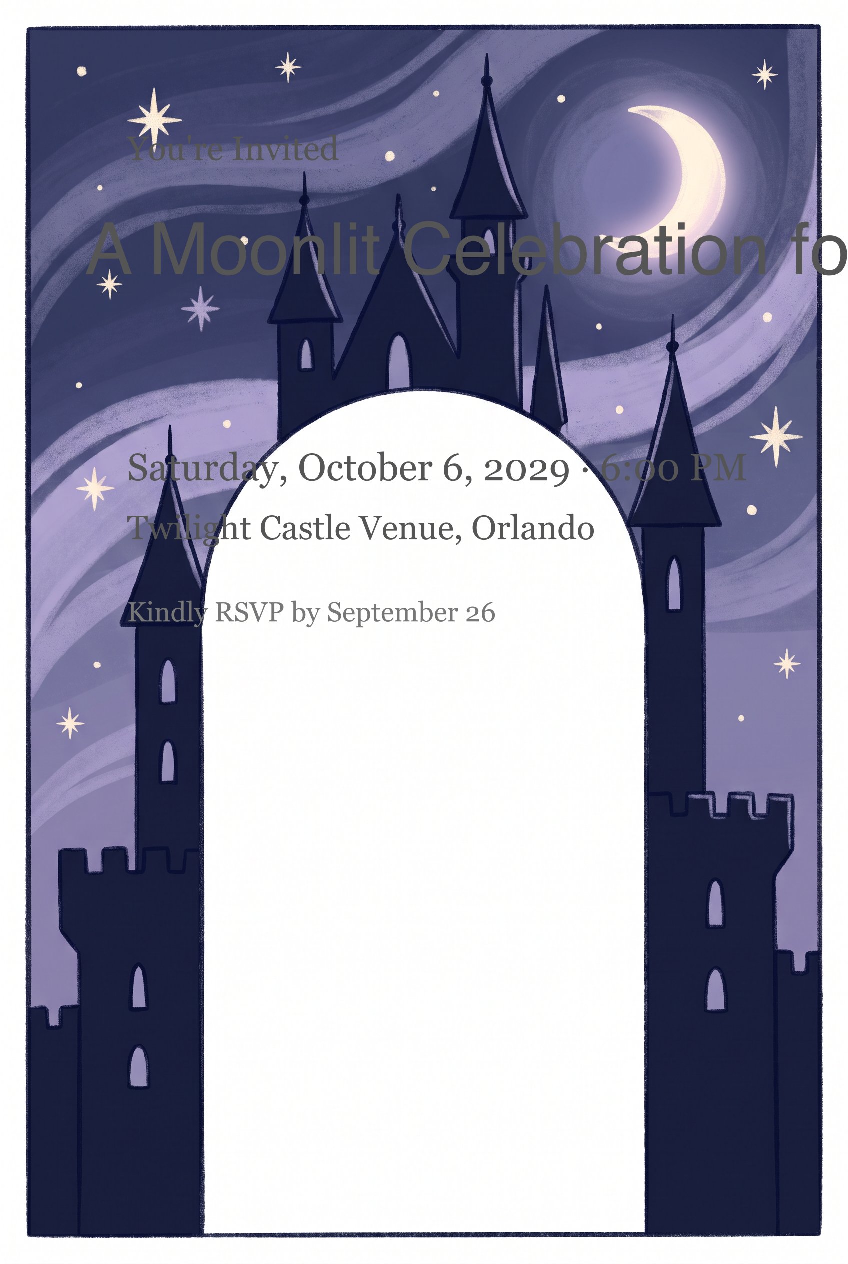 Moonlit Castle Princess Birthday Invitation invitation