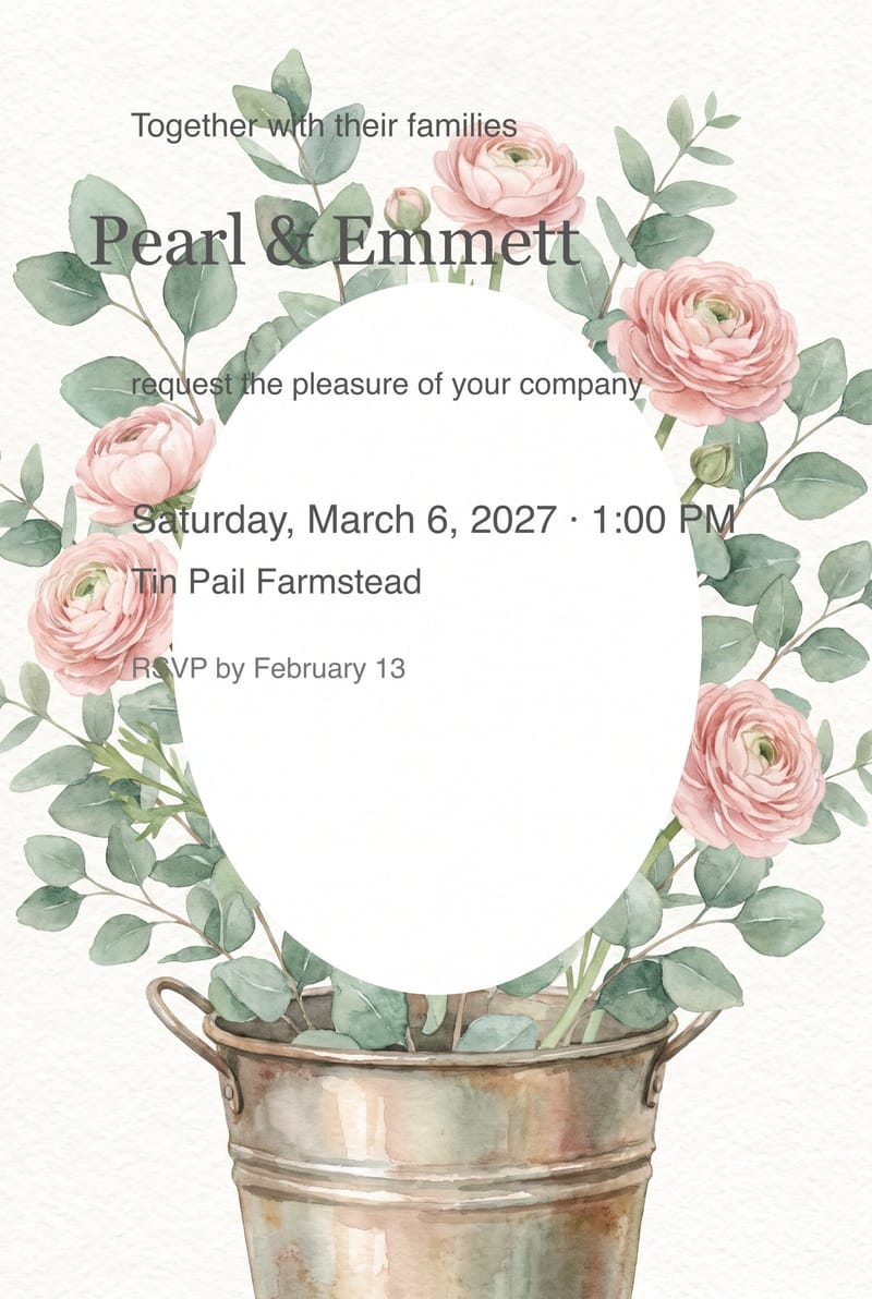 Eucalyptus Tin Pail Wedding Invitation invitation